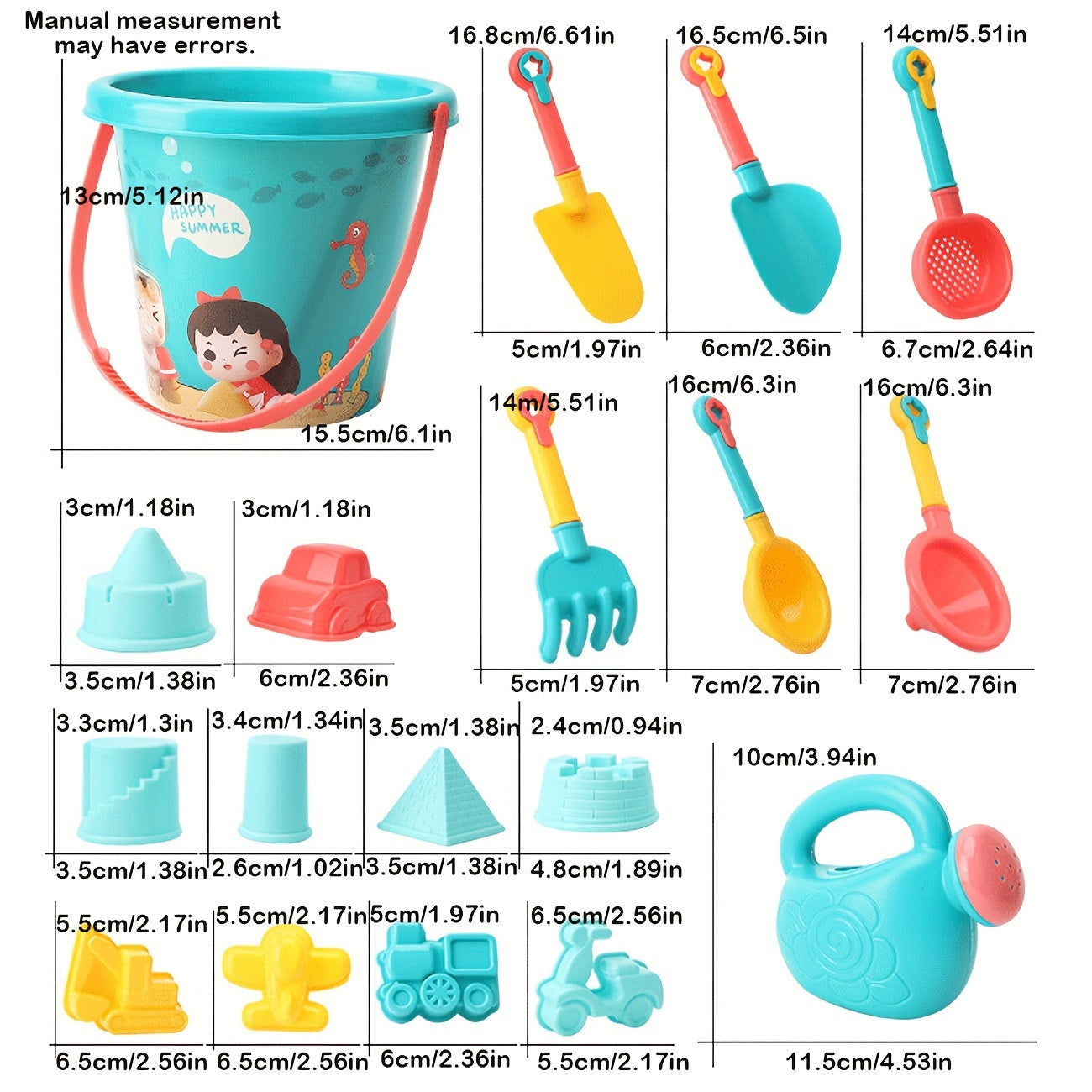 Kids Beach Toy Set with Sand Timer Shovel Bucket and Water Play Tools