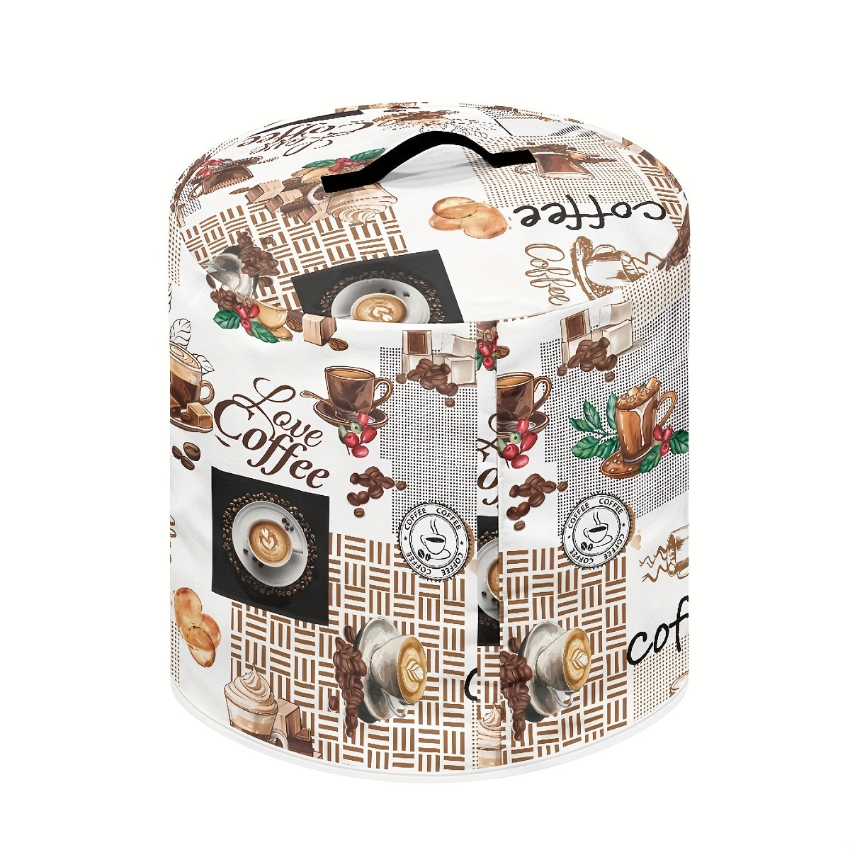 Funda de polvo para olla arrocera con temática de café con asas, bolsillo para pañuelos, poliéster, decoración de cocina
