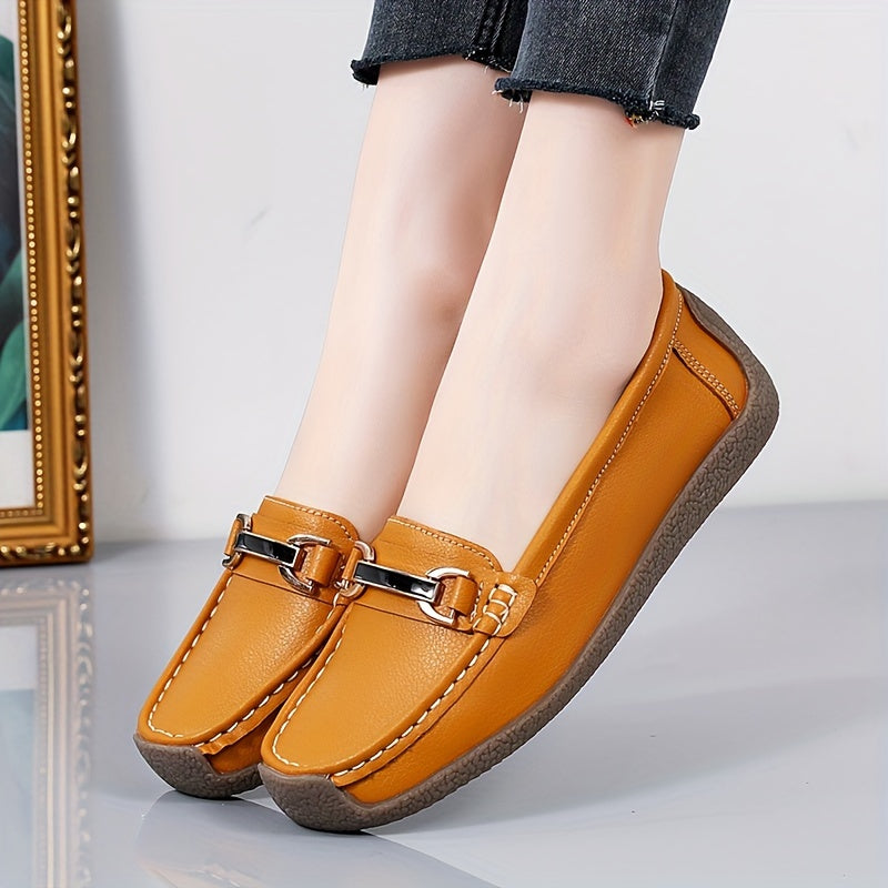 Women's Slip-On Loafers with Metal Decor Faux Leather Casual Flat Shoes