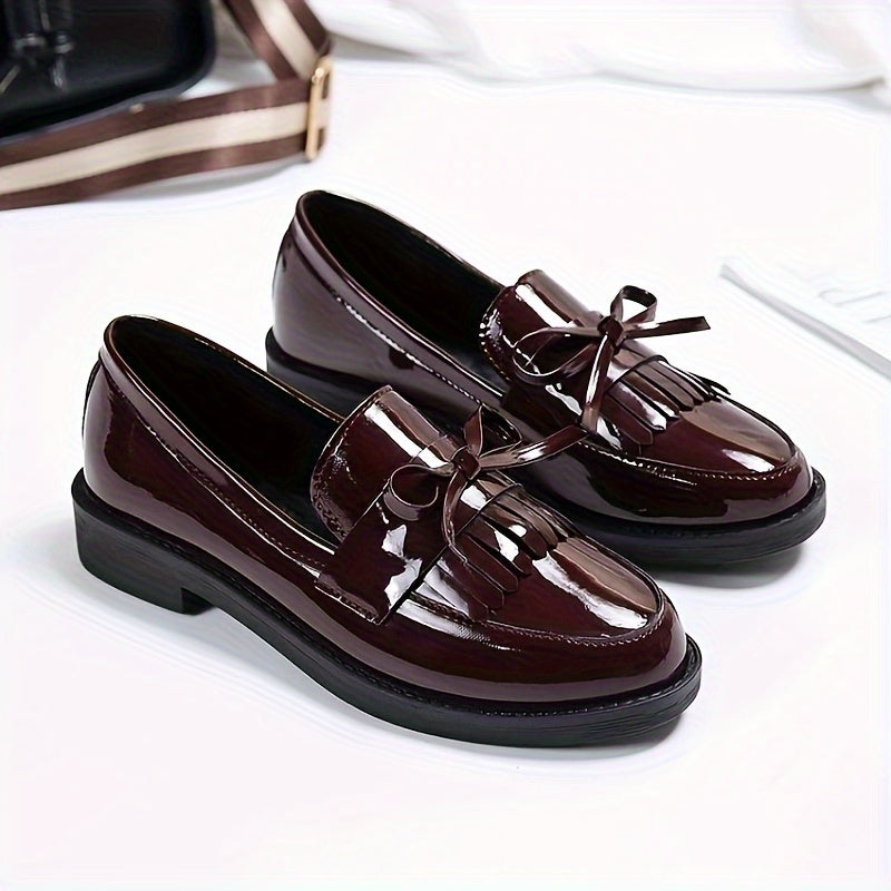 Women's Slip-On Shoes Preppy Style Solid Color Round Toe Bow Embellishment Man-Made Materials