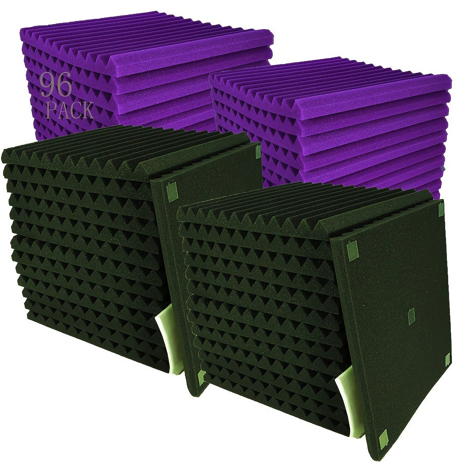 Black and Purple Acoustic Foam Panels 12x12 Inches Sound Absorbing Wall Panels with Adhesive Tape for Studios
