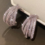 Women's Multi-Layer Earrings with Synthetic Zirconia and C-Shaped Design