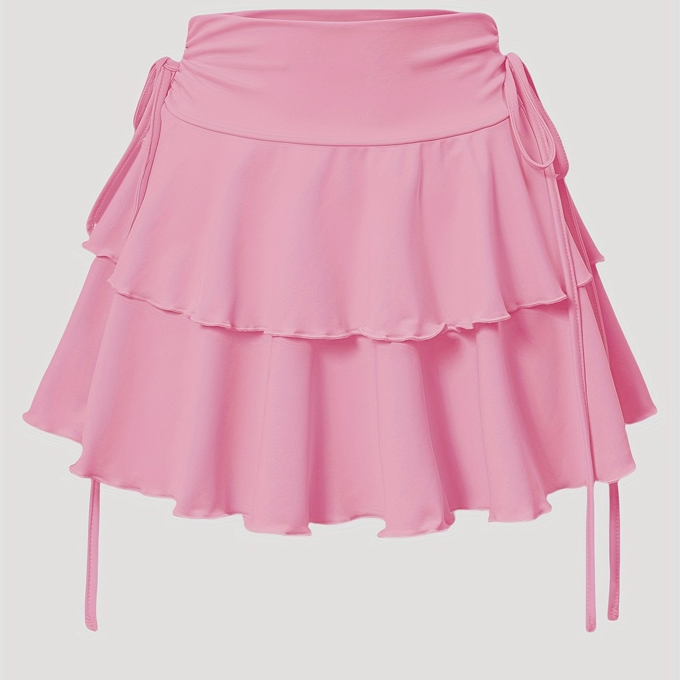 Women's High-Waist Mini Skirt with Faux Drawstring Solid Polyester for All Seasons