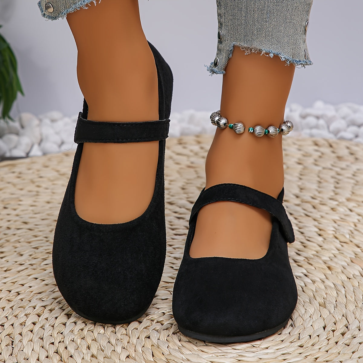 Zapatos planos retro con forro falso para mujer, con cierre de gancho y bucle