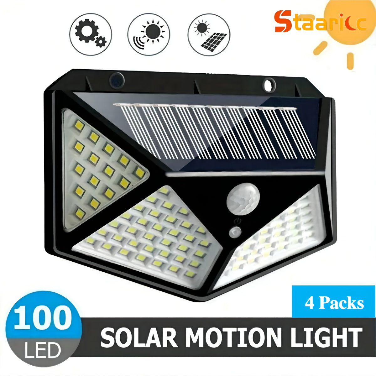 4-Pack Solar Motion Lights with 100 LED IPX-4 Water-Resistant Outdoor Security Lighting