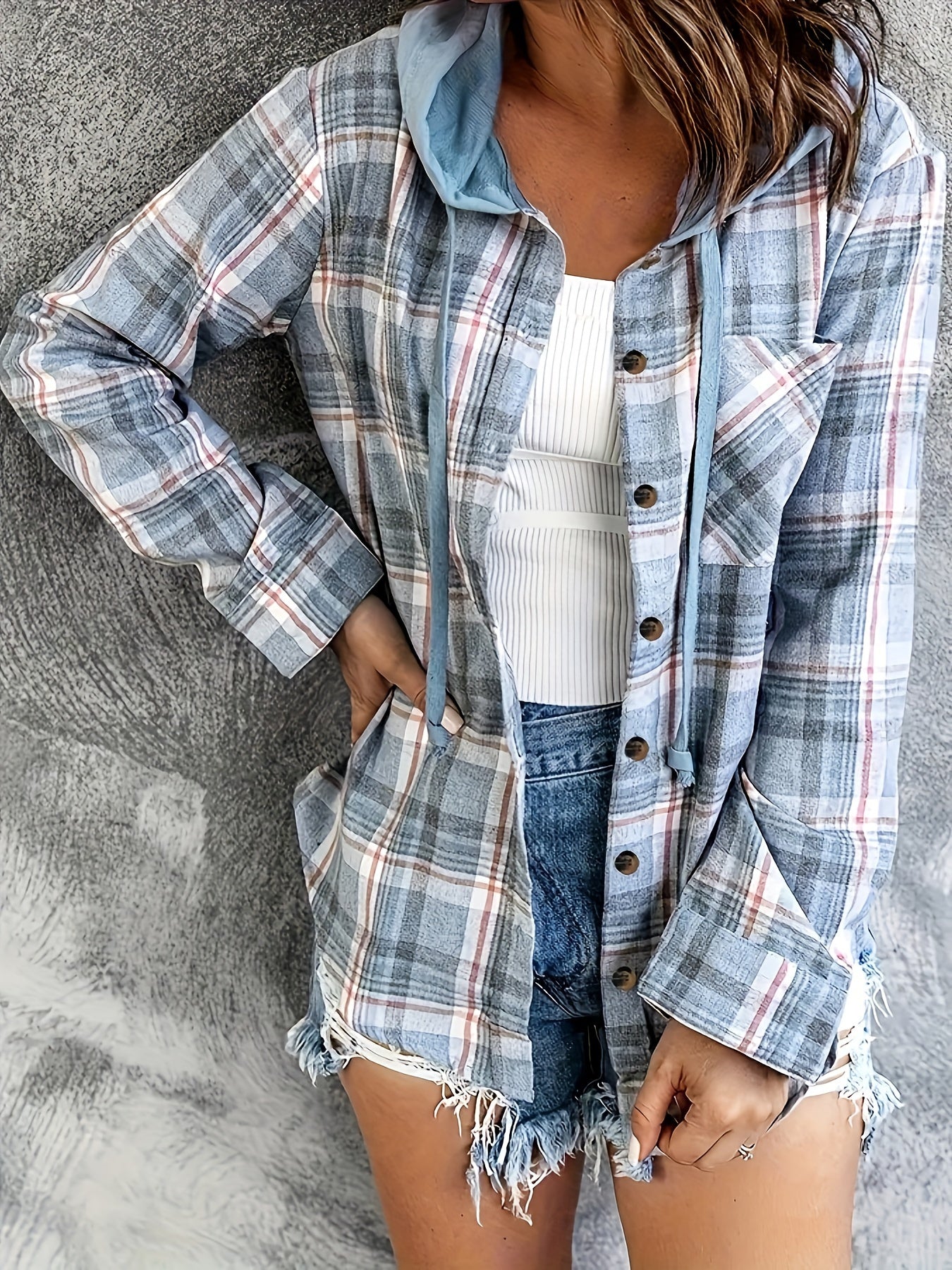 Plus Size Women's Oversized Plaid Shirt Mid-Length Loose Fit Fashionable