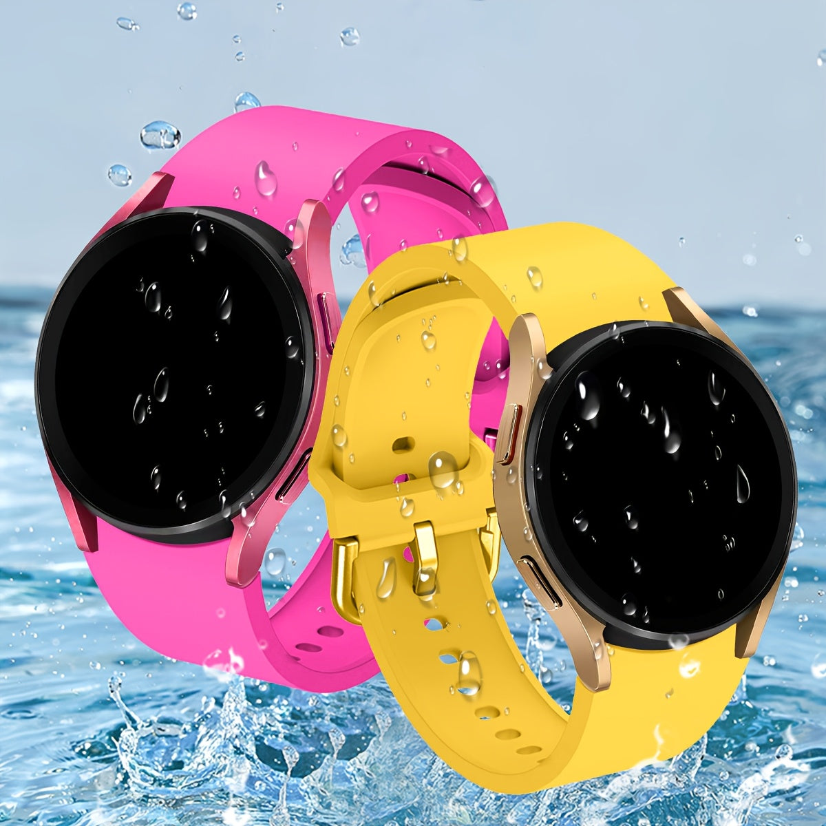 Seamless Soft Silicone Waterproof Watch Band for Men Women Pink Yellow Rose Gold Compatible with Galaxy Watch 4 5 6 7