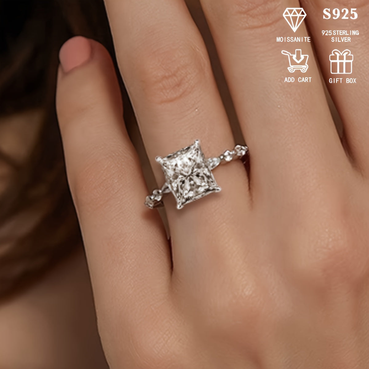 Women’s Boho Style 2 Carat Moissanite Engagement Ring Sterling Silver Wedding Jewelry