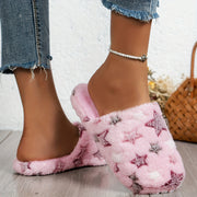 Женские розовые тапочки с звездным принтом из искусственного меха и подошвой из TPR