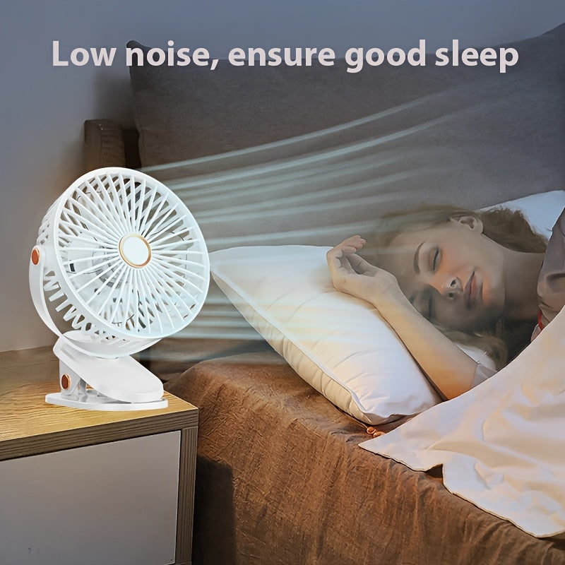Portable USB Desk Fan with 5-Speed Adjustable, 720° Rotation, Quiet Clip Design