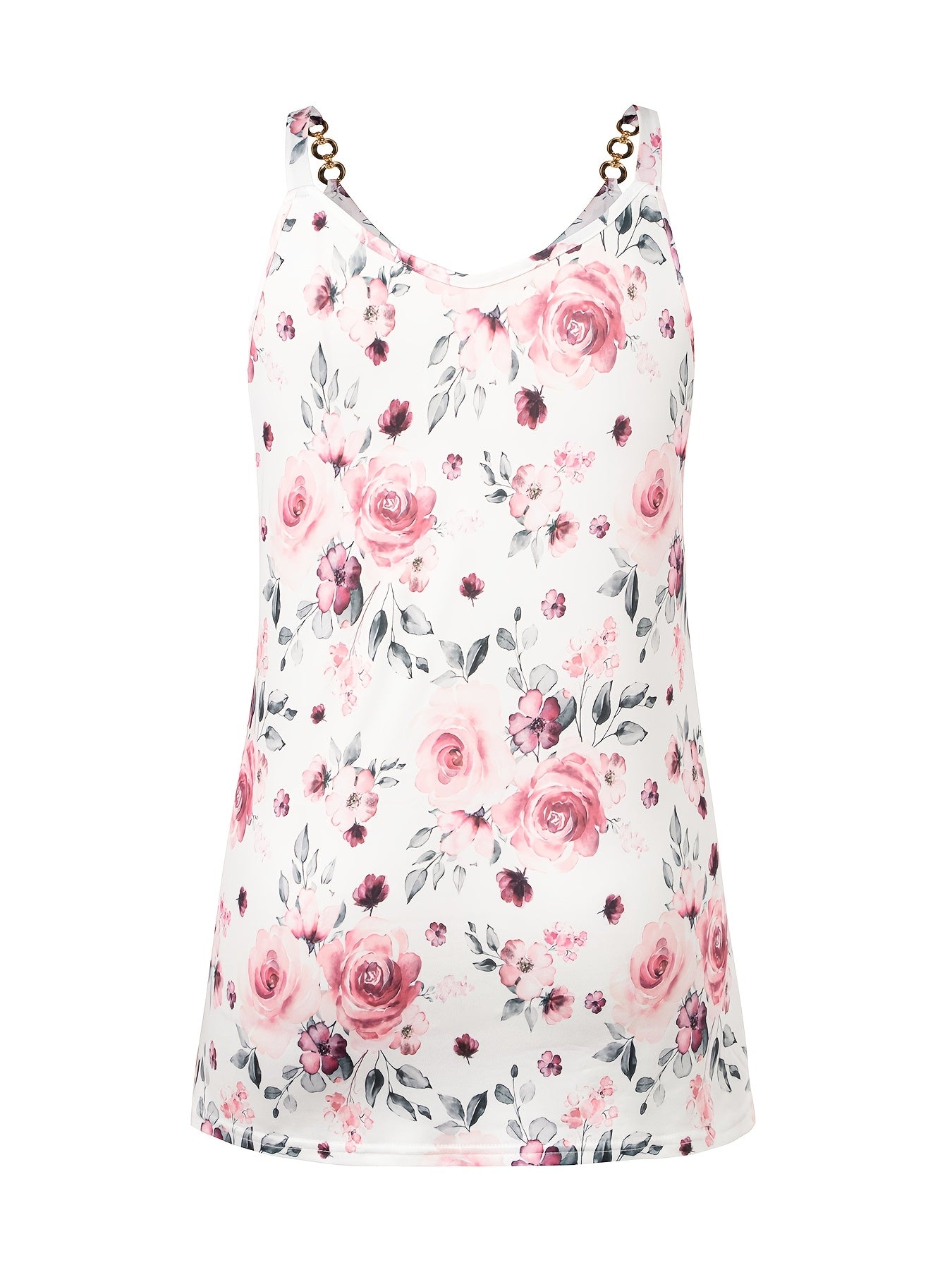 Plus Size Women's Floral Print V-Neck Spaghetti Strap Summer Top