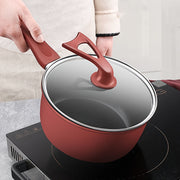 18cm Cast Iron Saucepan with Glass Lid Non-Stick Induction Compatible Cooking Pot
