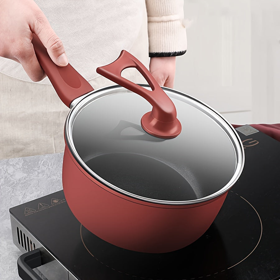 18cm Cast Iron Saucepan with Glass Lid Non-Stick Induction Compatible Cooking Pot