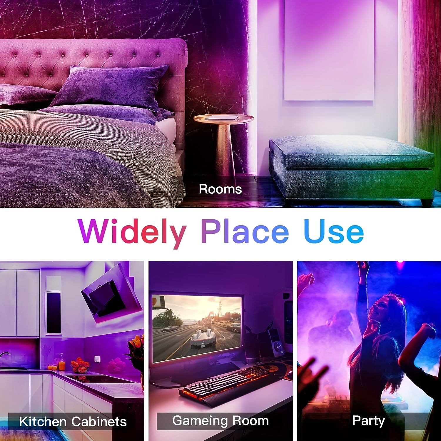 Wireless LED Light Strip with Microphone Music Sync Remote Control for Room and Party