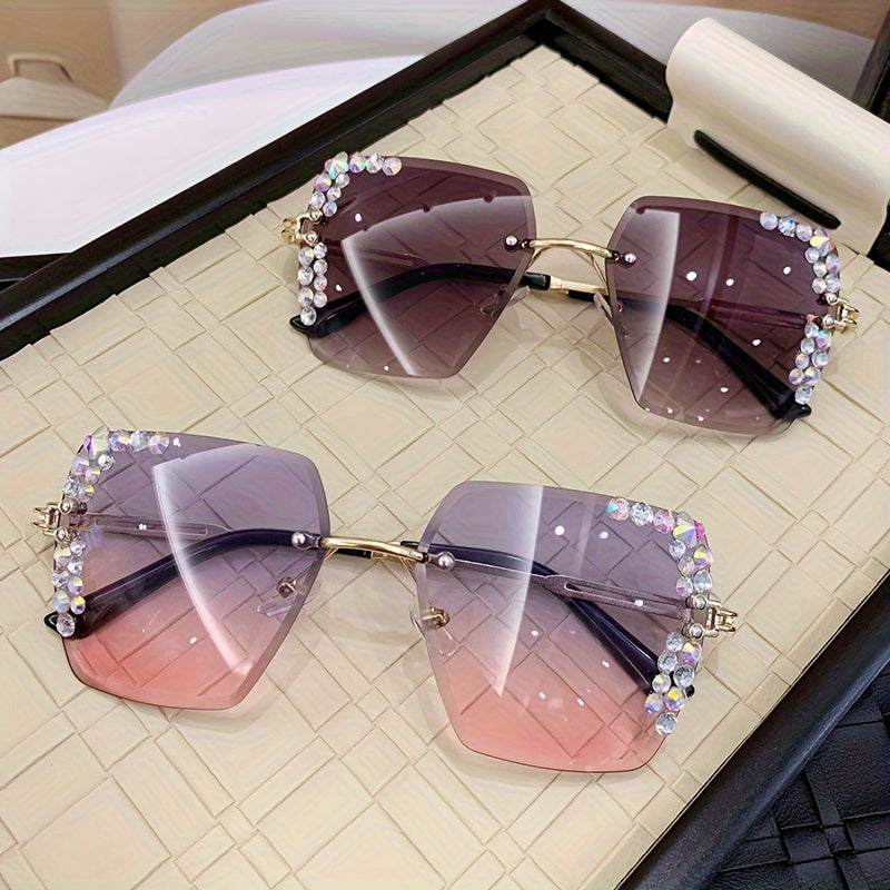 Women Rimless Fashion Glasses with Gradient Lenses and Metal Frames