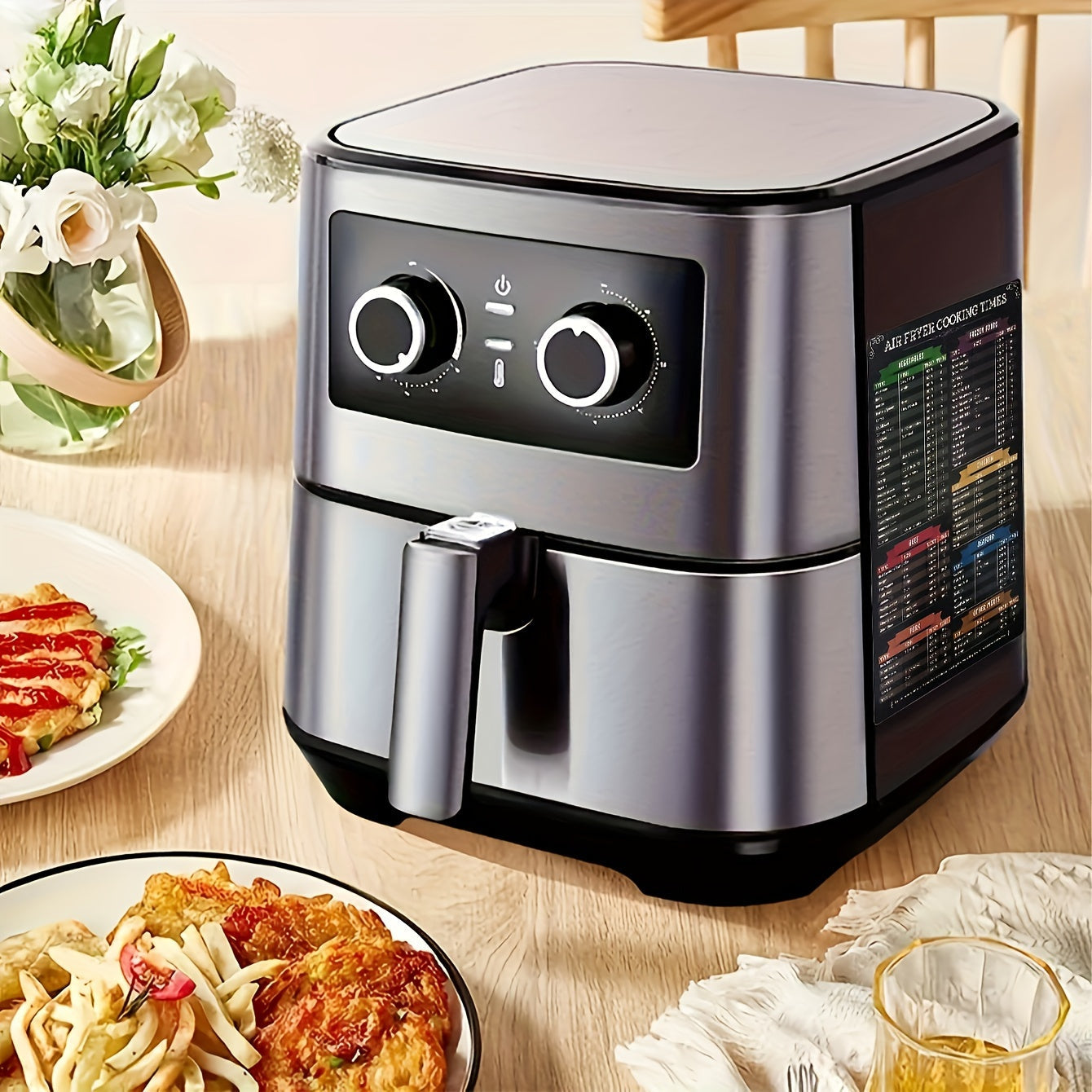 Black Magnetic Air Fryer Cheat Sheets Two-Piece Cooking Times Guide