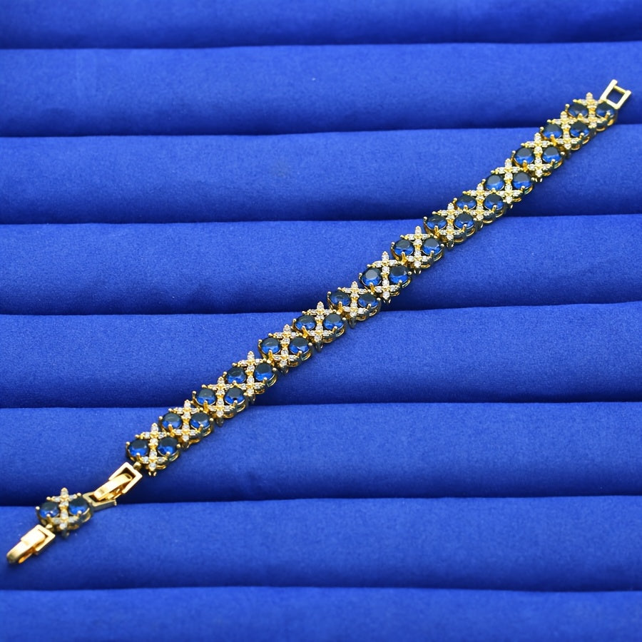 Vintage-Inspired Zirconia Tennis Bracelet 18K Gold Plated Copper Jewelry for Women