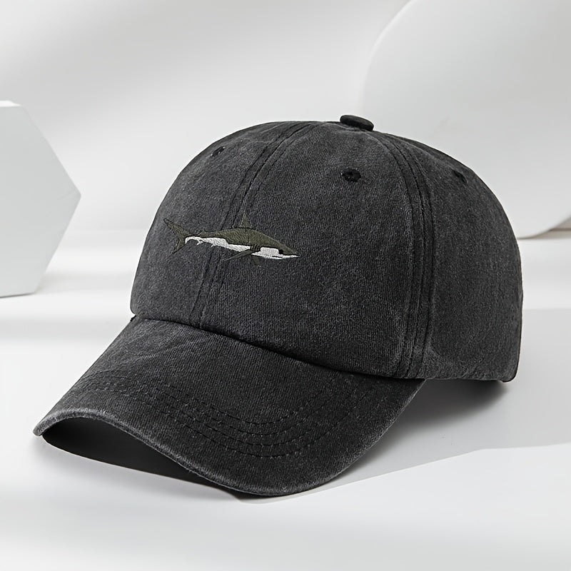 Vintage Shark Embroidery Baseball Cap Adjustable Polyester Soft Animal Pattern
