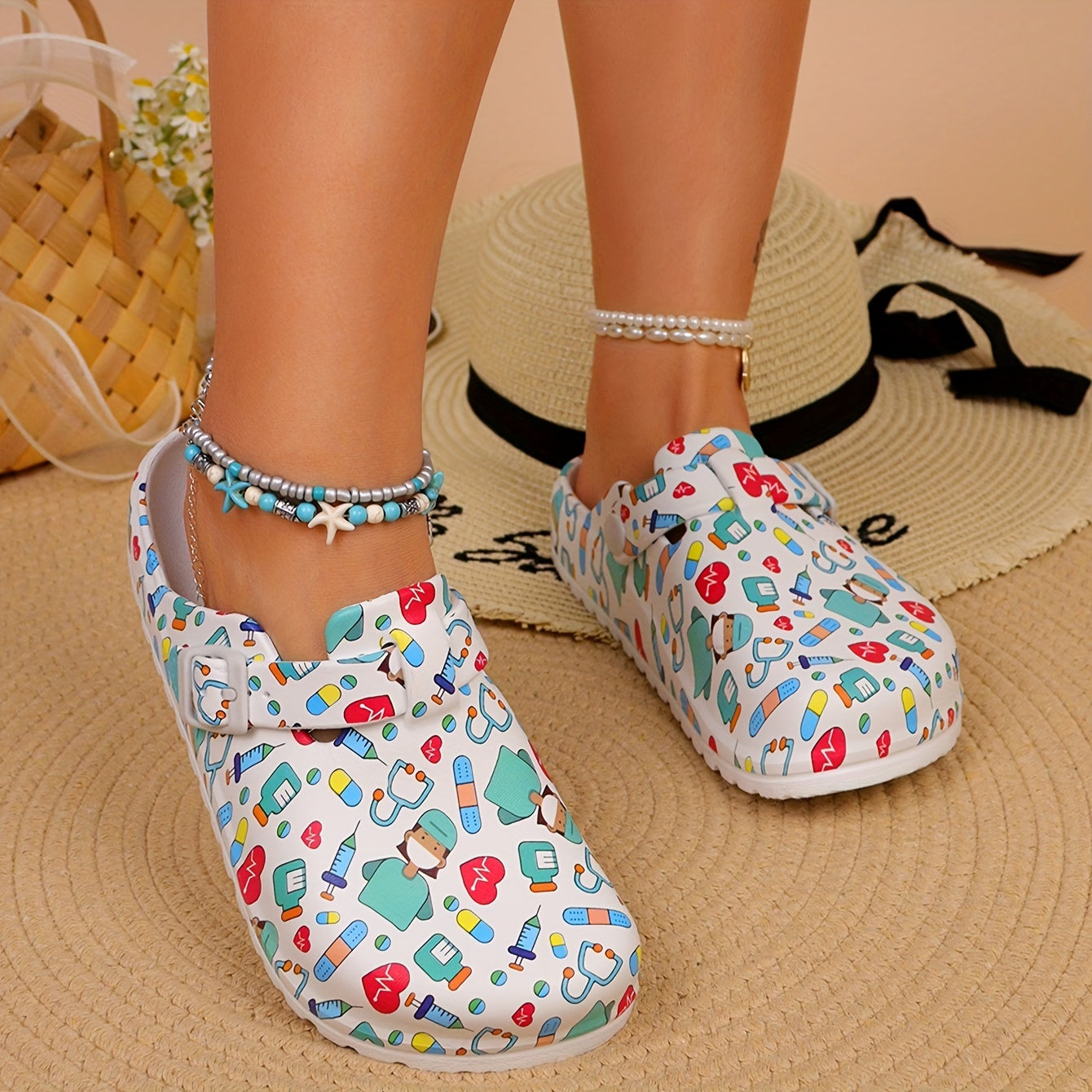 Women's Cartoon Print EVA Clogs Non-Slip Lightweight Beach Casual Shoes