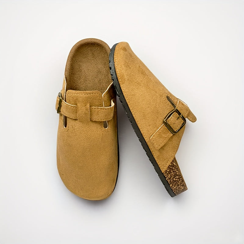 Women's Summer Flat Mules Slip-On Comfort Shoes with Buckle Strap