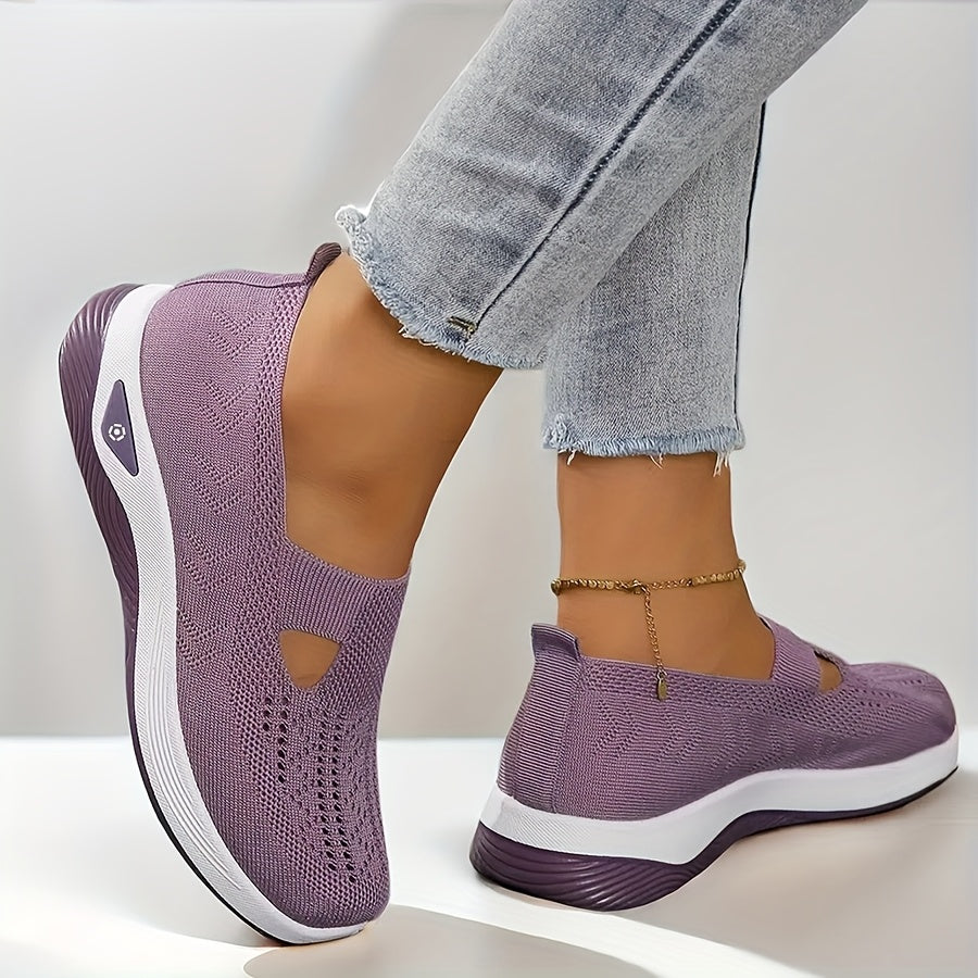 Women's Lightweight Knitted Sneakers with PVC Sole and Fabric Insole All-Season Slip-On