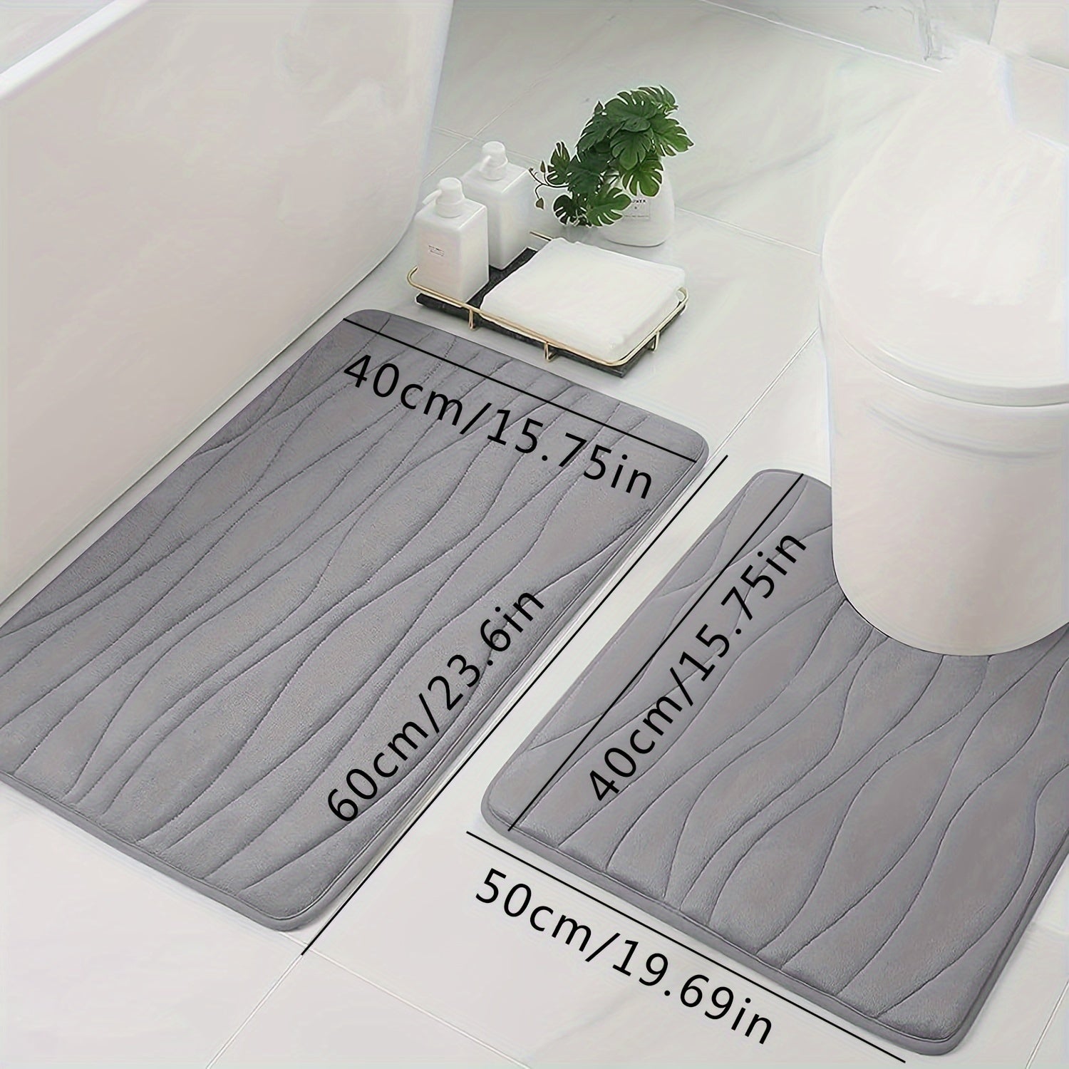 Bathroom Floor Mats Set Non-Slip Water Absorbing Quick-Drying Two Colors