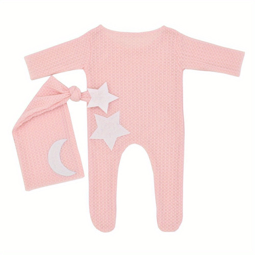 Kichkina qizlar uchun Baby Stars va Moon toʻqilgan kombinezonlar, uzun quloqli shlyapa bilan, fotosurat va sovgʻa uchun