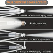 5pc Stainless Steel Sewer Jetter Nozzles with Multiple Jetting Options and Quick Connector