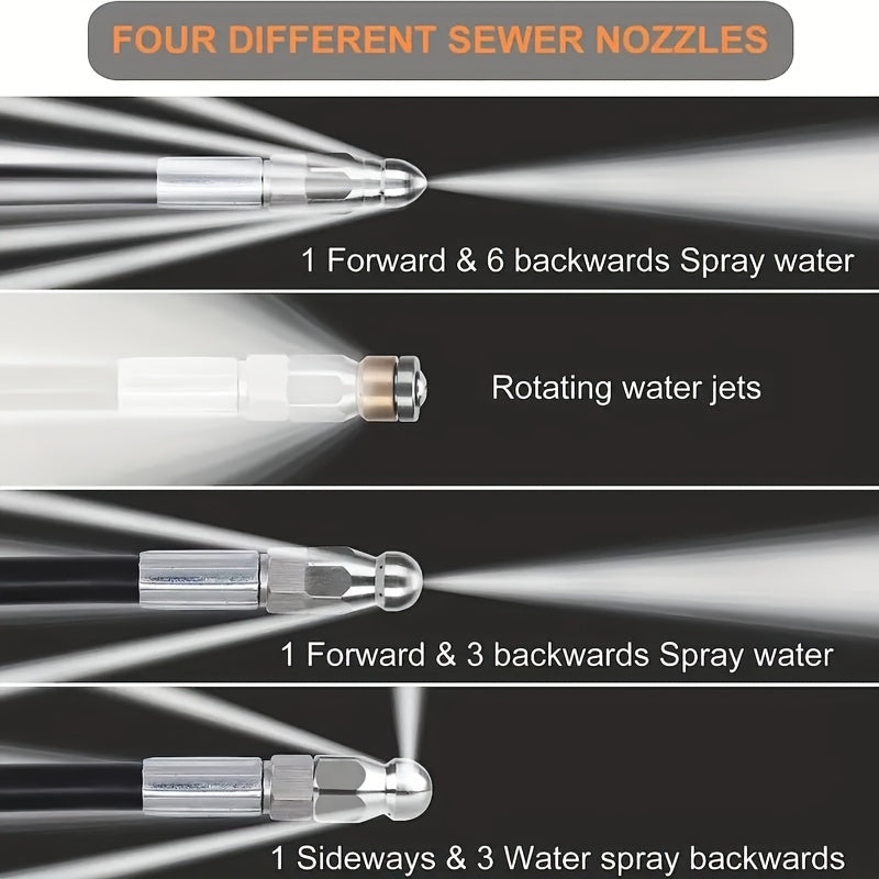 5pc Stainless Steel Sewer Jetter Nozzles with Multiple Jetting Options and Quick Connector