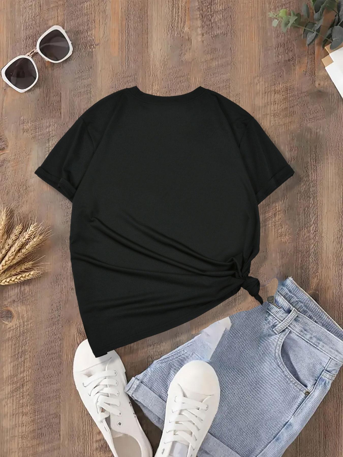 Plus Size Women's T-Shirt Short Sleeve Black White Personalized Casual Comfort