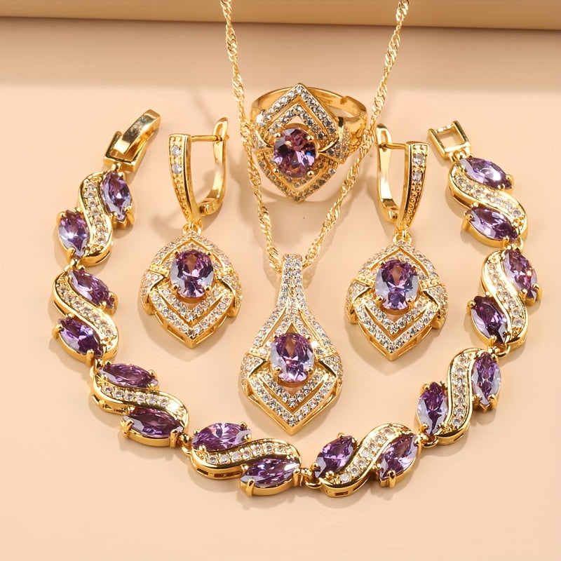 Women’s Zirconia Jewelry Set with Earrings Necklace Ring and Bracelet