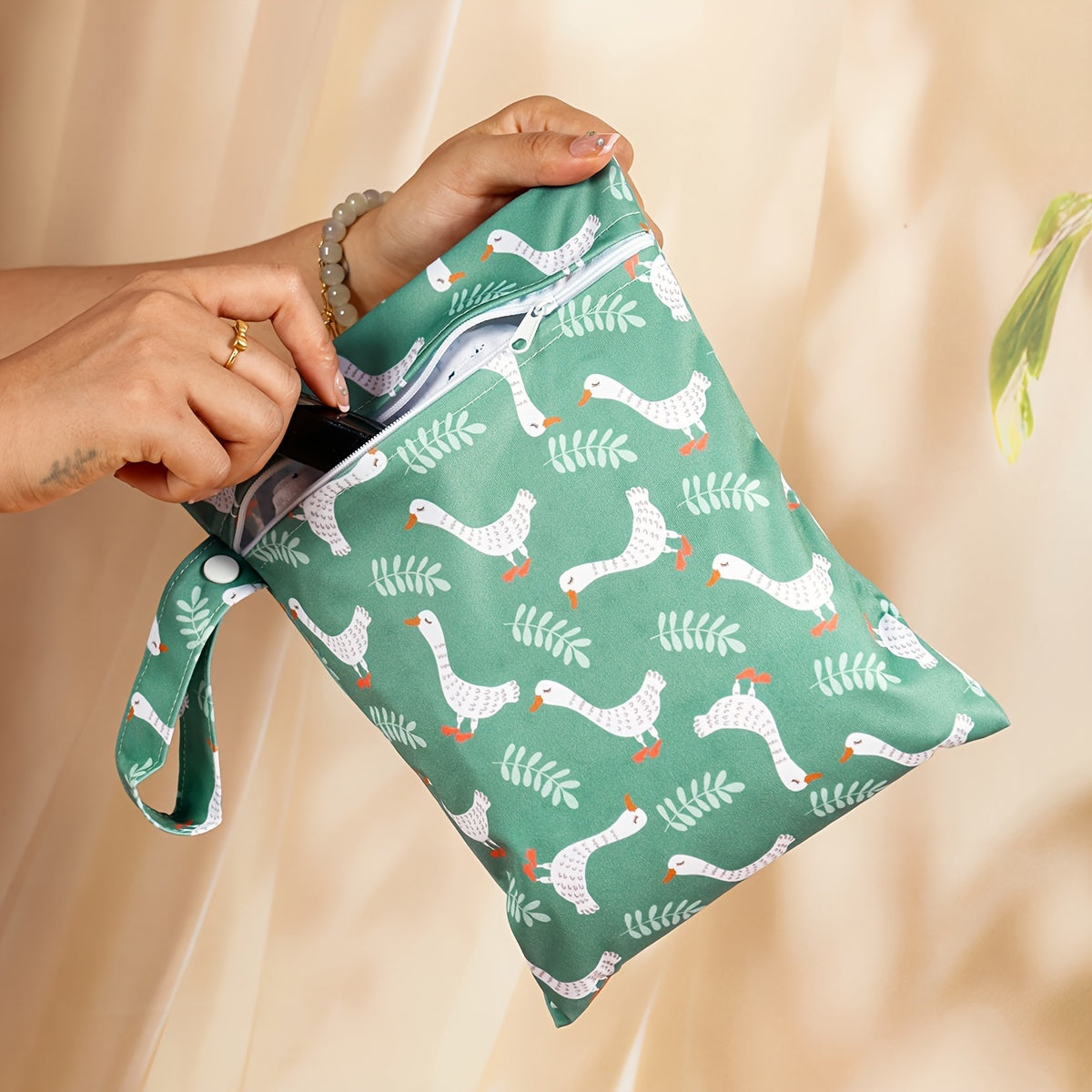 Set of 2 Waterproof Reusable Diaper Bags for Mothers with Zipper Closure