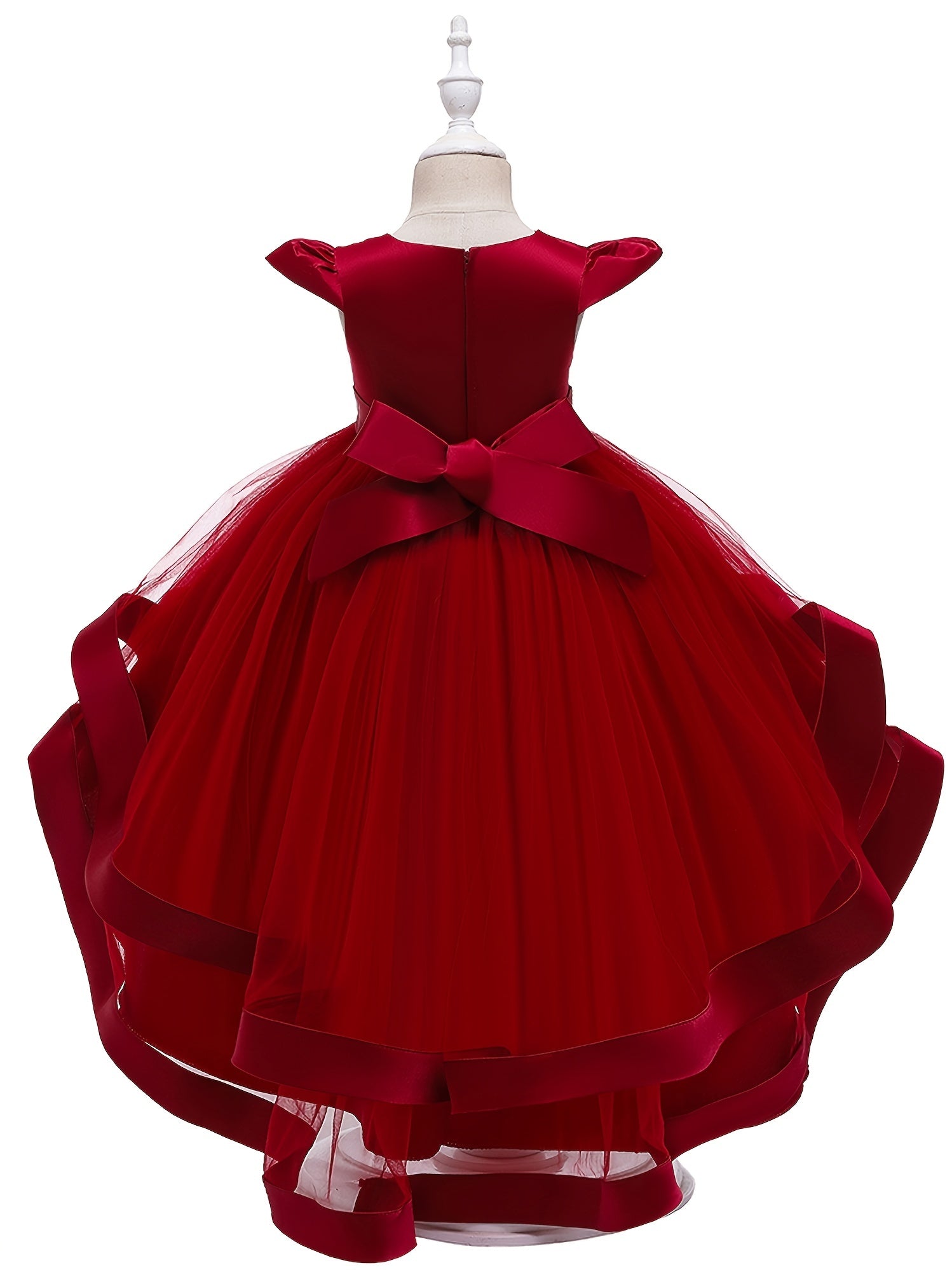 Girls Mesh Flower Embroidered Princess Dress with Fly Sleeve for Party