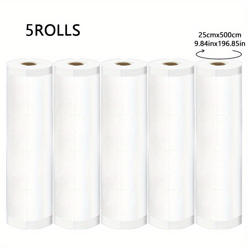 5 dona BPA-siz vakuum yopishqoq paketlar, 5 m og'ir yuk ko'taruvchi rulon, saqlash va pishirish uchun