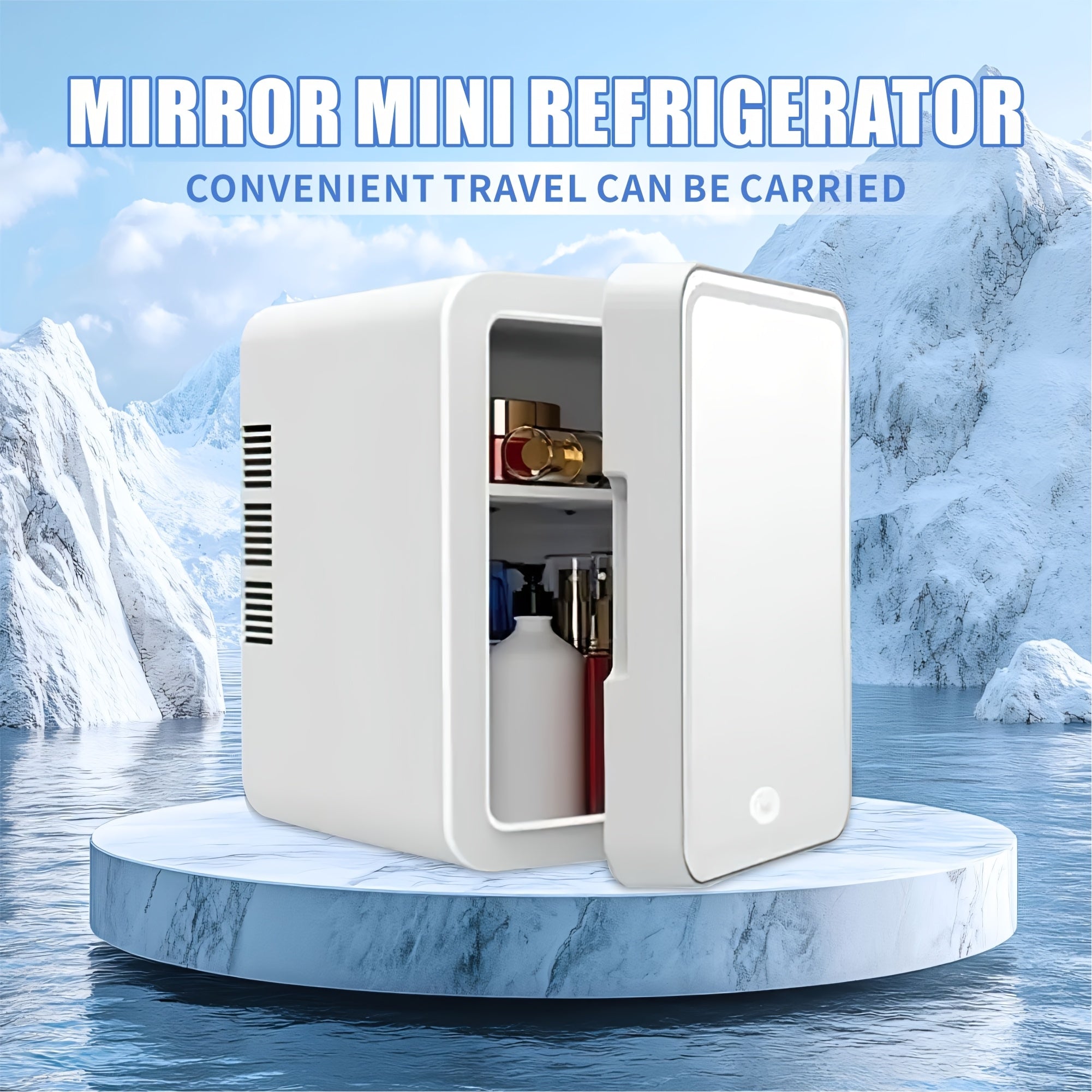 Mini Portable Fridge 4L with Mirror LED Display for Travel Home Office