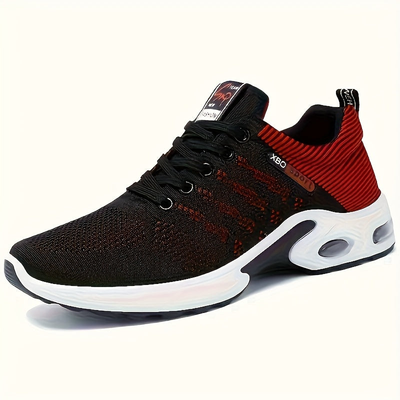 Men's Breathable Knit Sports Shoes All-Season Running Lace-Up Low Top Fabric Upper