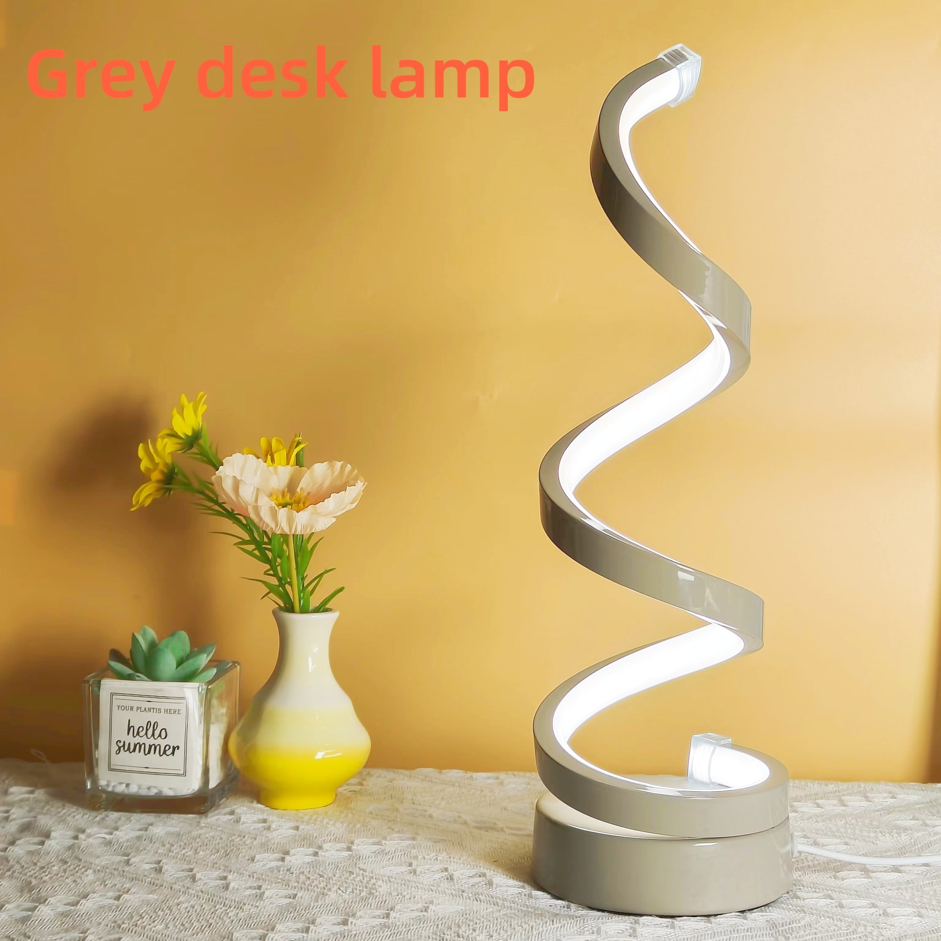 Lámpara de mesa de espiral metálica con LED regulable para noche, ideal para oficina y dormitorio, en negro y blanco