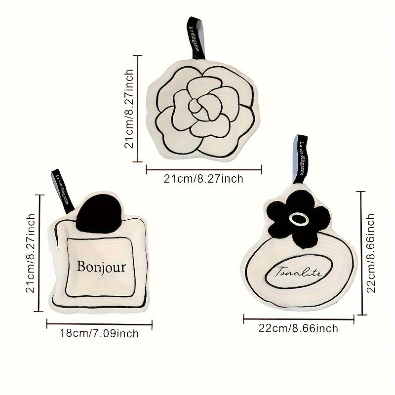 Three-Piece French Camellia Hanging Towels Kitchen Absorbent Polyester Polyacrylate