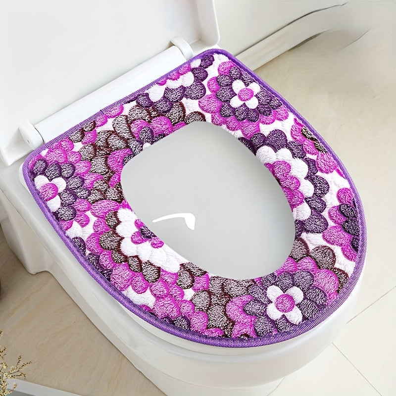 Coral Velvet Toilet Seat Cover Washable Knit Cotton Universal Fit Cushion