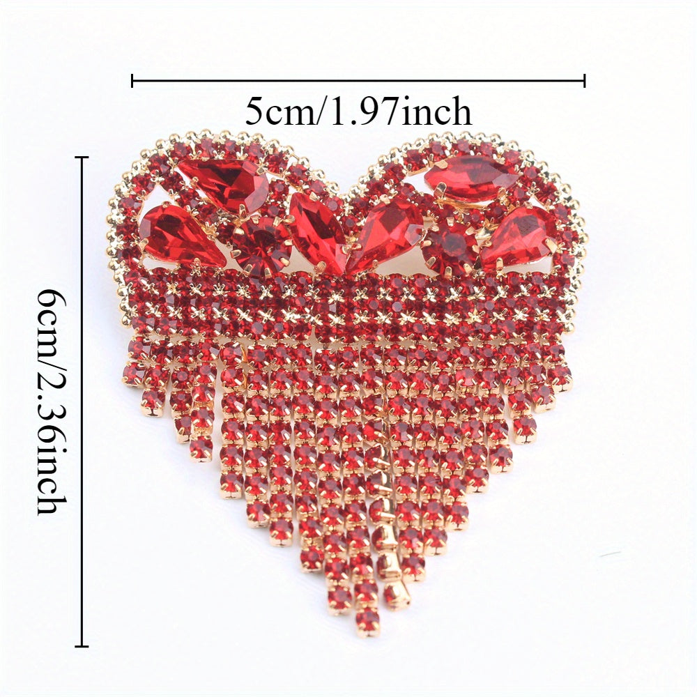 Heart-Shaped Rhinestone Brooch Pin with Tassel Irregular Shape for Ladies Party Wear