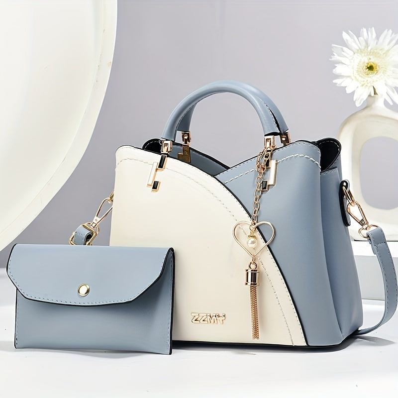 Ish yoki tasodifiy foydalanish uchun rangli blok dizayni bilan zamonaviy ayollar uchun katta sig'imli PU to'plam sumkasi.