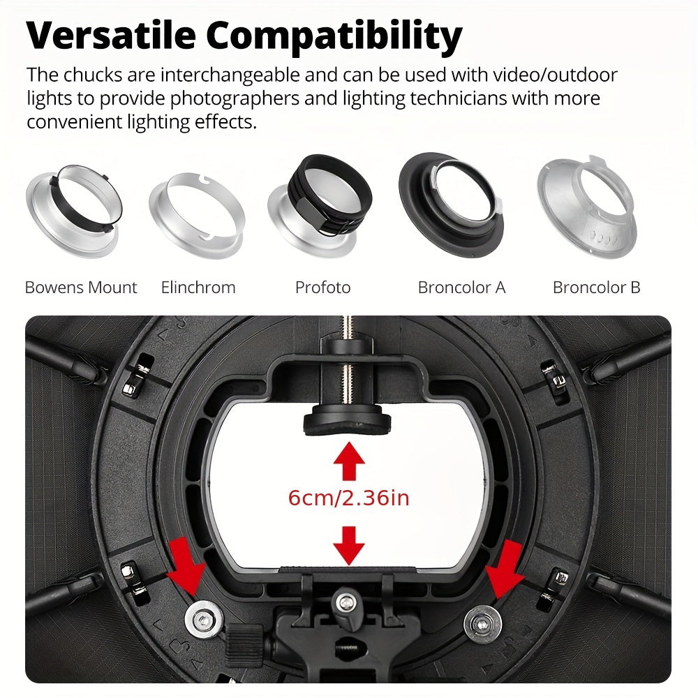 AMBITFUL Tez chiqarish sakkizburchakli yumshoq qutisi, to'r, tutqich va kameraning flashi uchun kran montaji - Polyester tolali yoritish diffuzori, studiya fotosuratlari uchun Godox TT520II V860III bilan mos keladi.