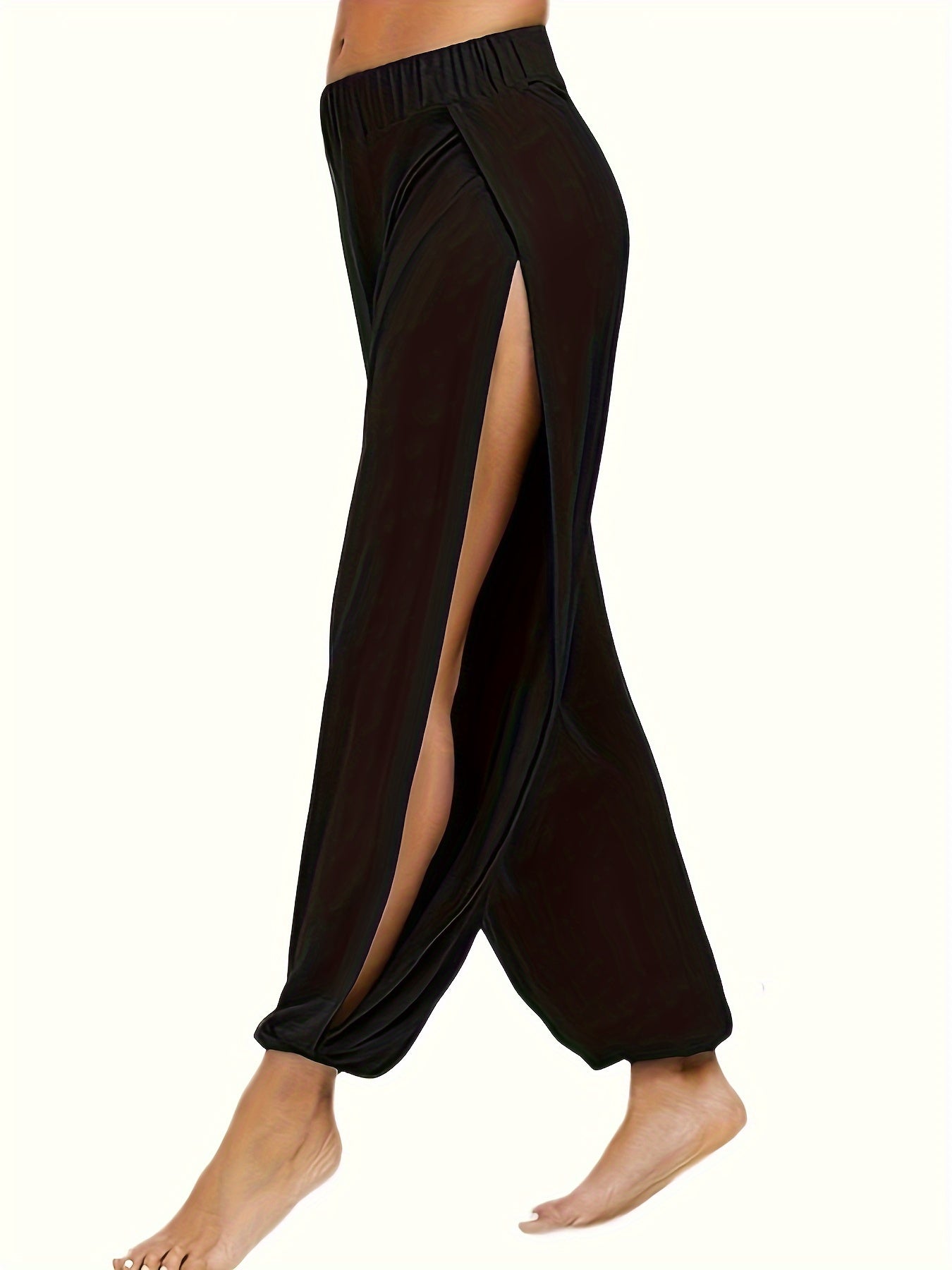 Women's Lounge Pants Elastic Waist Side Split Solid Knit Sleepwear