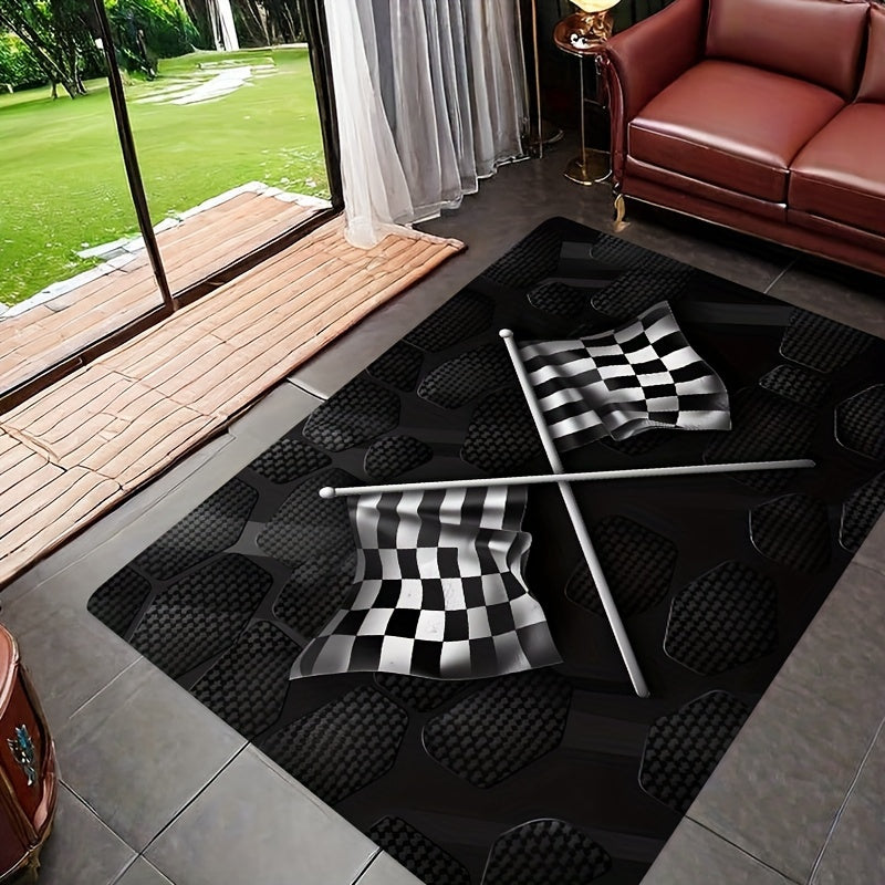 Flannel Area Rug Black and White Checkered Flag Pattern Easy to Clean Living Room Bedroom Kitchen
