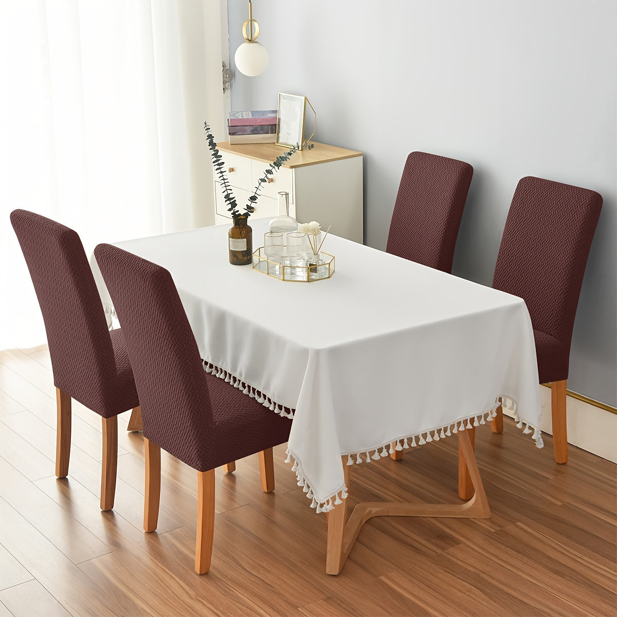 4/6pcs Velvet T-Shaped Elastic Chair Covers for Dining Room and Kitchen
