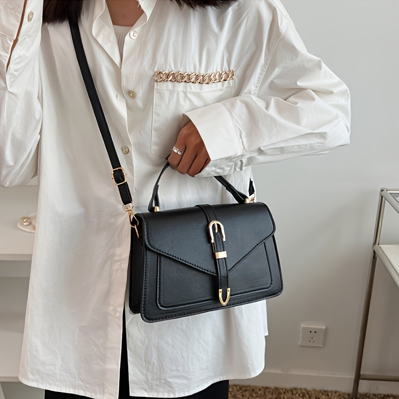 Women's Small Square PU Bag with Single Shoulder Crossbody Removable Strap in Black White Light Khaki