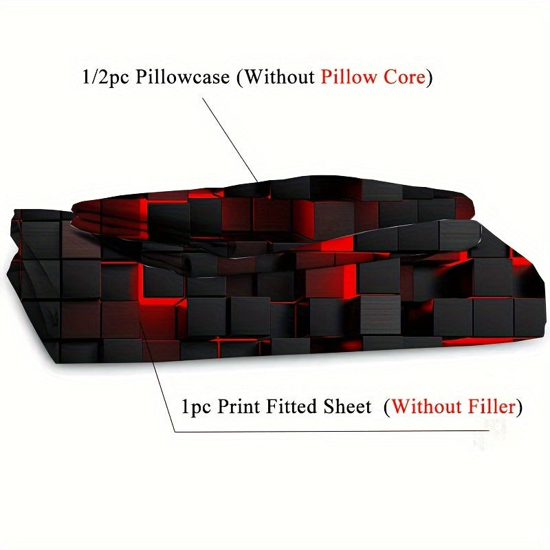 2 ta qizil tarmoq 3D vizual geometriya san'ati mos keladigan to'shakka yostiq bilan to'plam
