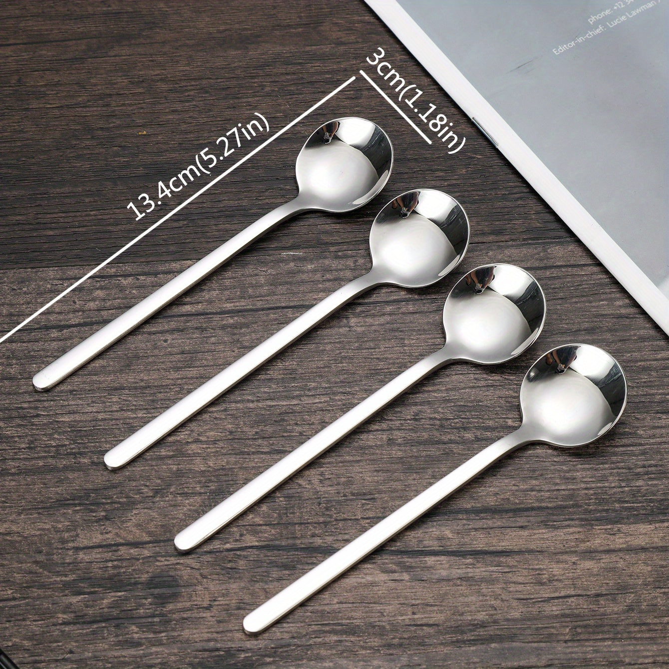 Set of 4 Gold Stainless Steel Long-Handled Spoons for Coffee, Ice Cream, and Honey