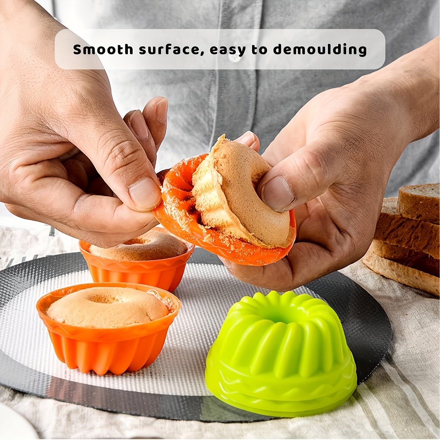 Silicone Muffin Cups Set 12 Fluted Tube Cake Liners Reusable Mini Bundt Molds