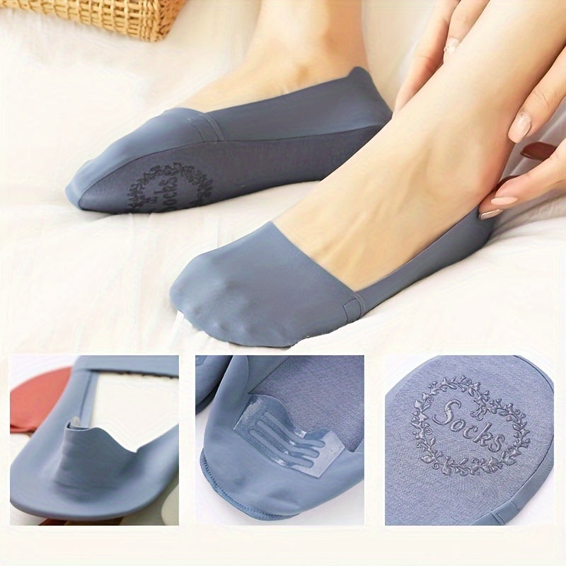 Women Ice Silk Invisible Socks 5 Pairs Non-Slip Breathable Low Cut